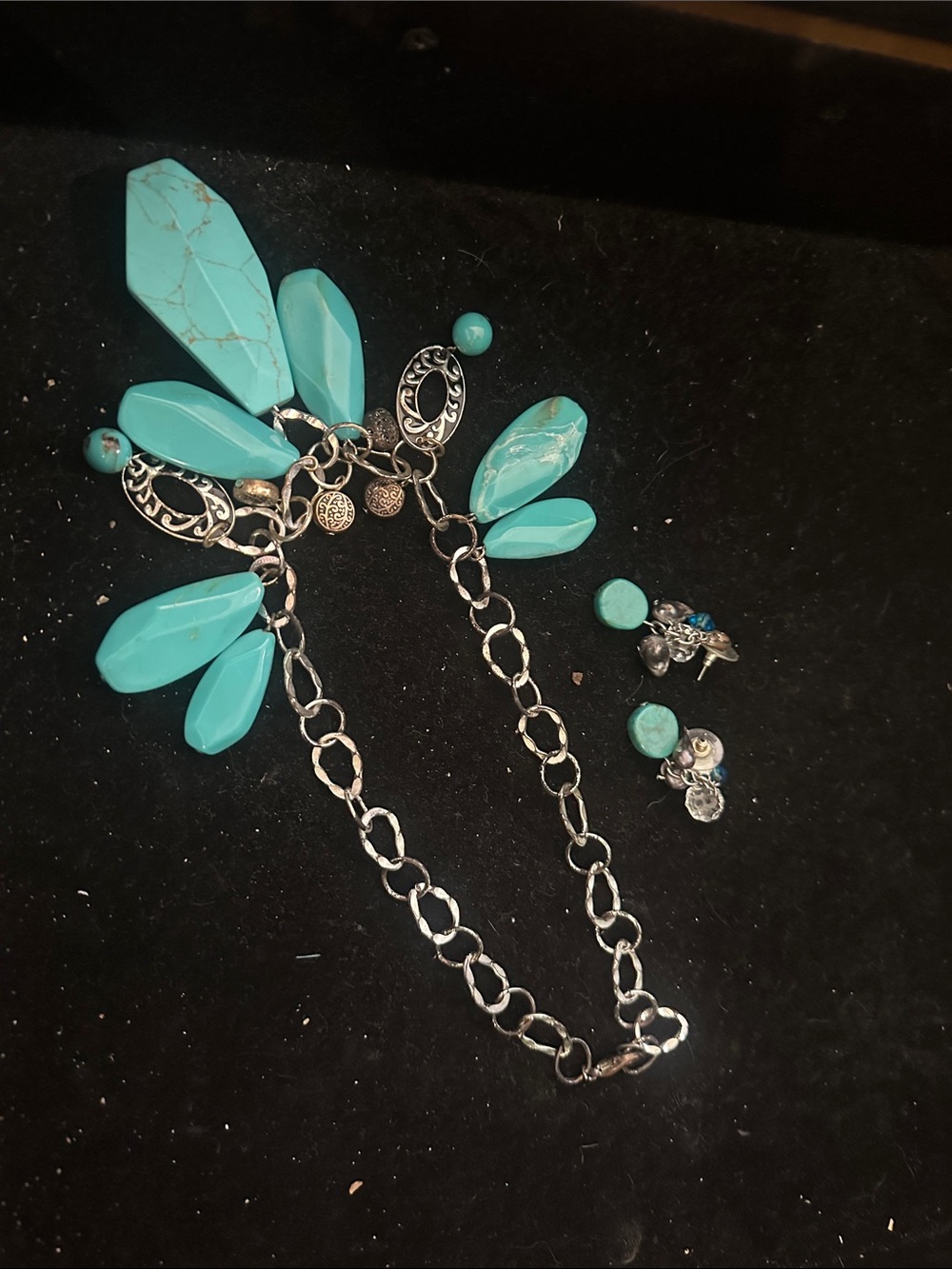 Turquoise Statement Pendant Necklace with Drop Beads
